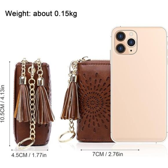 RFID Leather Card Holder Wallet for Women Small Zipper Coin Purse Keychain - Picture 2 of 6